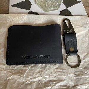 Portland Leather Goods Black Bifold Wallet plus short keychain